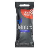 Preservativo Masculino Lubrificado Sensitive Jontex Pacote Leve 8 Pague 6 Unidades