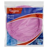 Prato Plástico Descartável Raso Rosa Regina 15cm Pacote 10 Unidades