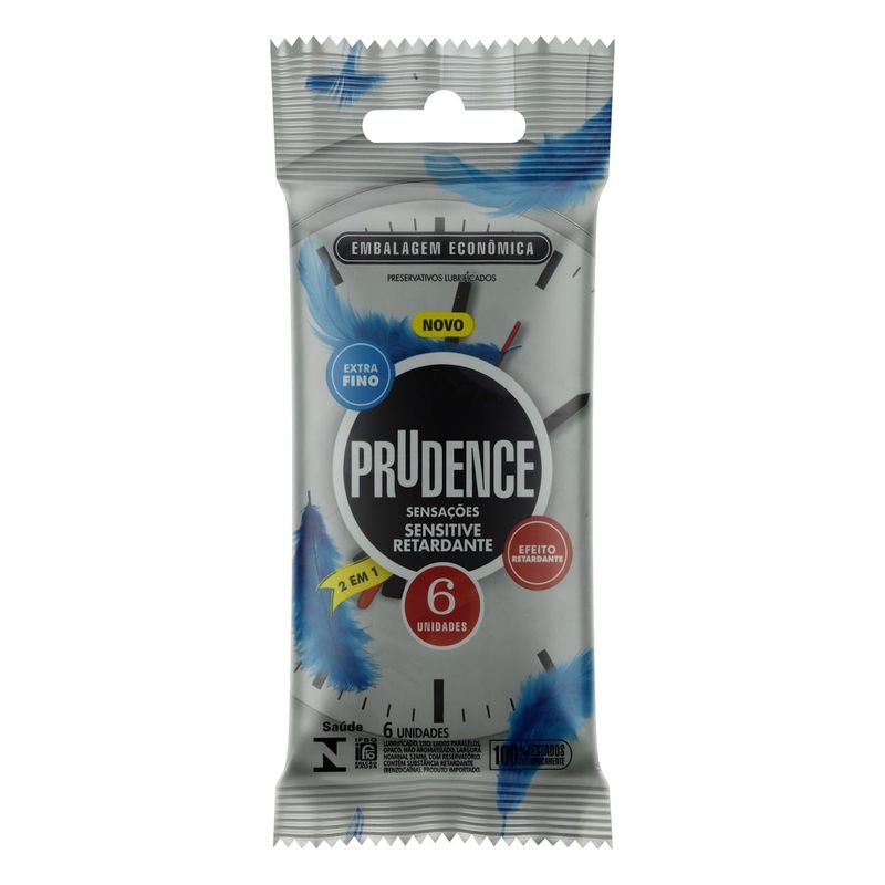 Preservativo-Masculino-Sensitive-Retardante-2-em-1-Sensacoes-Prudence-Pacote-6-Unidades-Embalagem-Economica